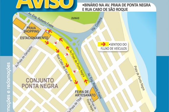 STTU implanta sentido único na avenida Praia de Ponta Negra e na Rua Cabo de São Roque