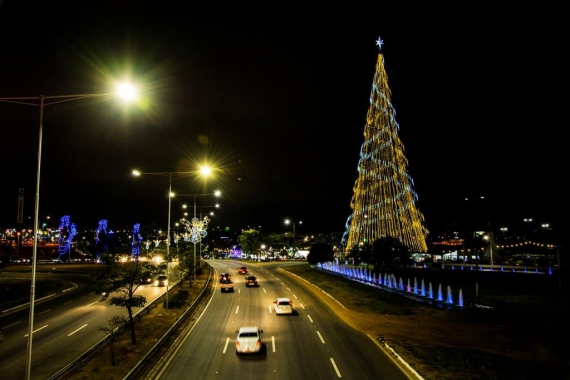 Decoração natalina de Natal possui árvore de Natal com 112 metros de altura