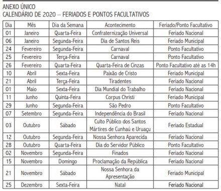 Prefeitura do Natal divulga calendário de pontos facultativos para feriados de 2020