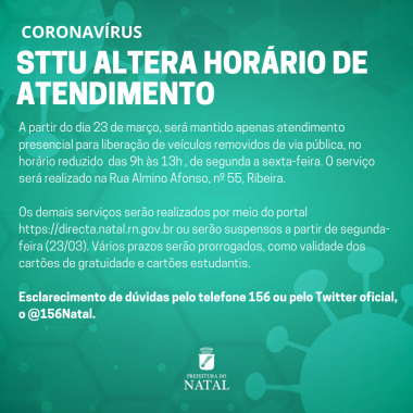 STTU divulga funcionamento durante a pandemia de Coronavírus