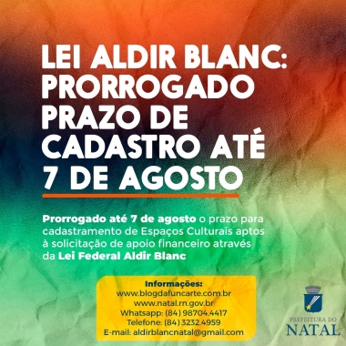 Lei Aldir Blanc: prorrogado prazo de cadastro até 7 de agosto