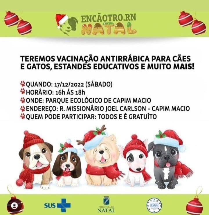 SMS Natal realiza vacinação para cães e gatos no Parque Ecológico de Capim Macio